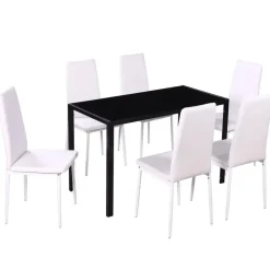 Ensemble de table a manger sept pieces noir et blanc