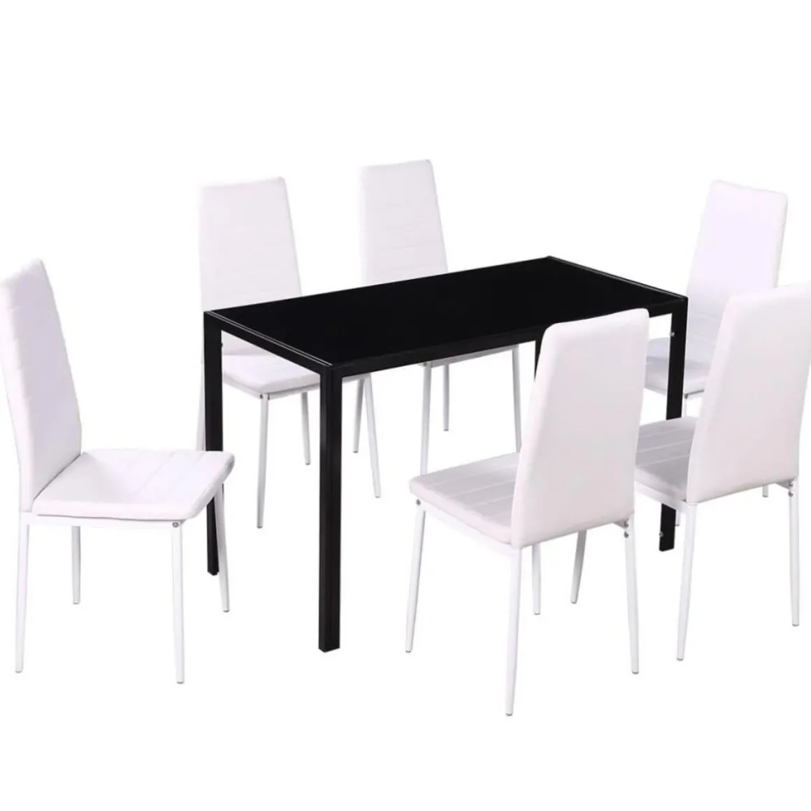 Ensemble de table a manger sept pieces noir et blanc