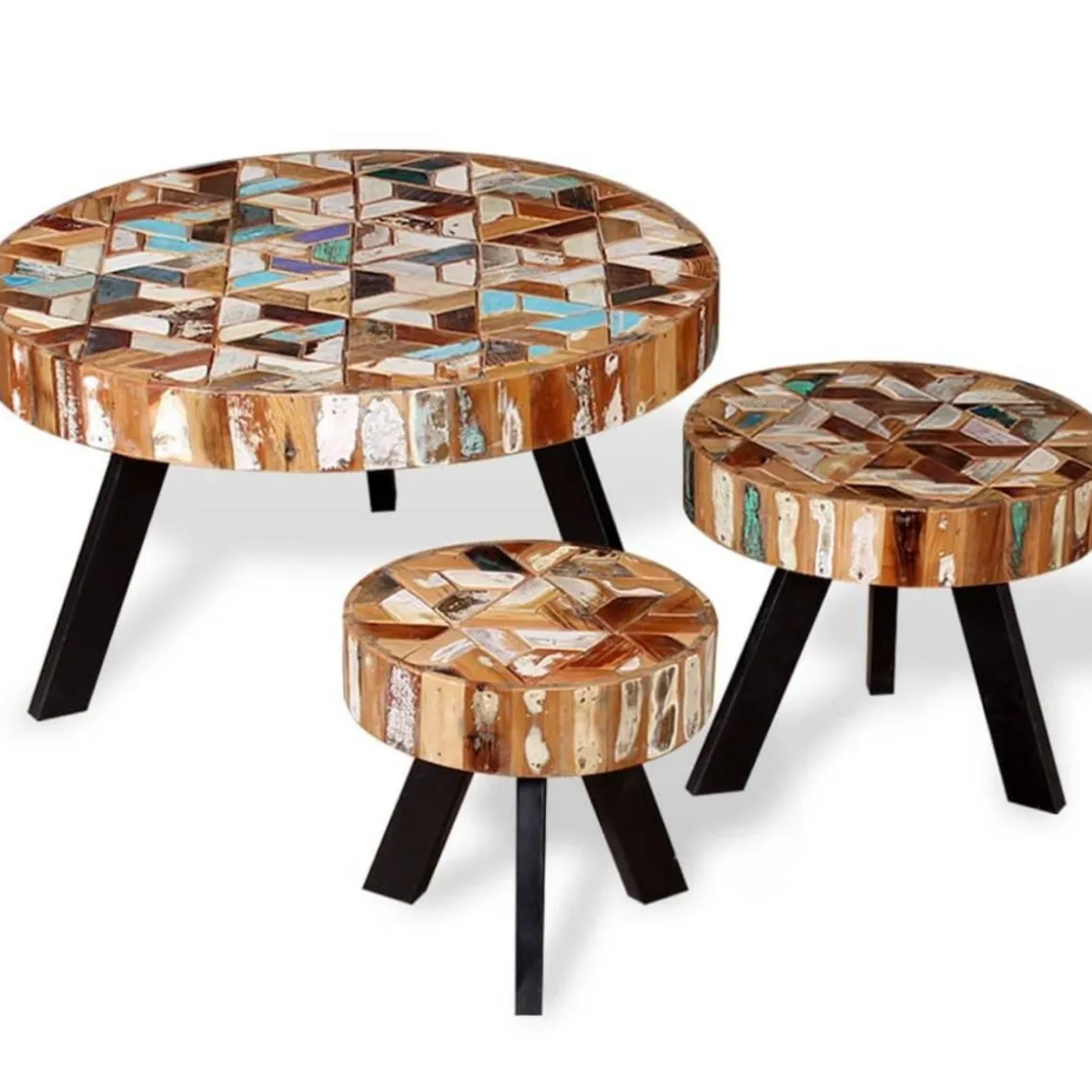 Ensemble de table basse 3 pieces Bois de recuperation massif