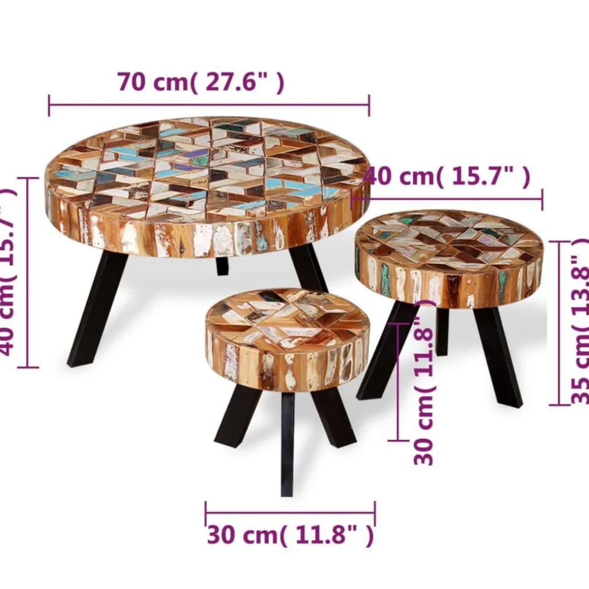 Ensemble de table basse 3 pieces Bois de recuperation massif