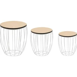 Ensemble de table basse Contreplaque de peuplier Fer 3 pcs