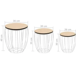 Ensemble de table basse Contreplaque de peuplier Fer 3 pcs