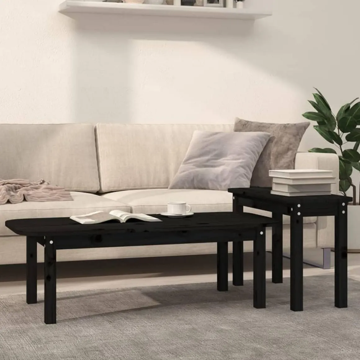 Ensemble de tables basses 2 pcs Noir Bois massif de pin