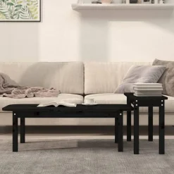 Ensemble de tables basses 2 pcs Noir Bois massif de pin