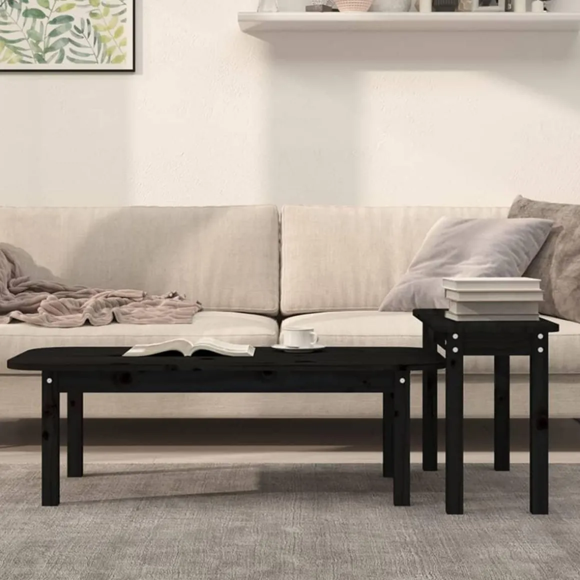 Ensemble de tables basses 2 pcs Noir Bois massif de pin