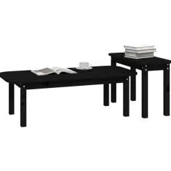 Ensemble de tables basses 2 pcs Noir Bois massif de pin