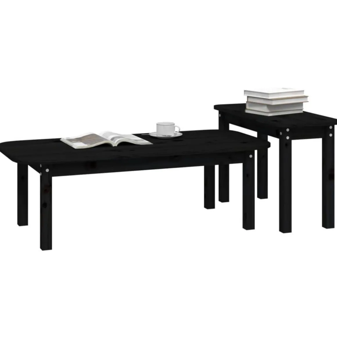Ensemble de tables basses 2 pcs Noir Bois massif de pin