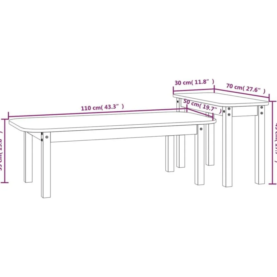 Ensemble de tables basses 2 pcs Noir Bois massif de pin