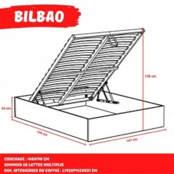 Ensemble Lit coffre avec sommier relevable 140x190 cm BARCELONA + matelas 140x190 cm DIONE