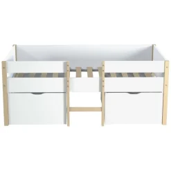 Ensemble Lit enfant mi hauteur 90X190cm avec échelle et 2 tiroirs + sommier ZEPHIR + matelas 90 x190 cm DIONE