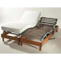 Ensemble lit relaxation électrique TPR matelas 100% latex 3 zones 63kg/m3 + sommier avec réglage fermeté au niveau lombaire SYMPHONIE