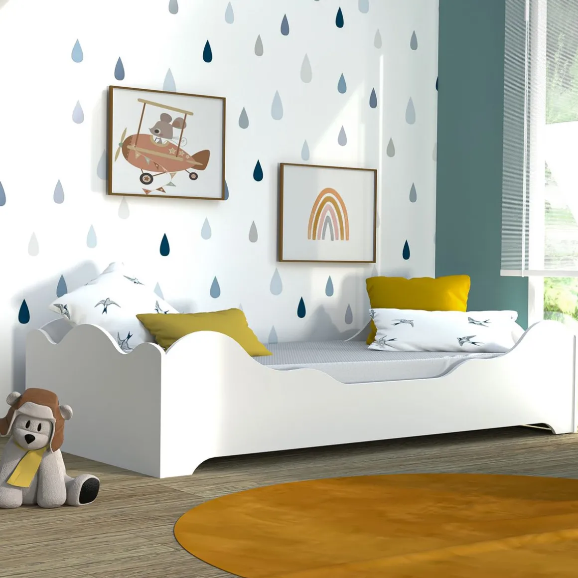 Ensemble Lit 90x190cm avec sommier COTON + matelas mousse 90 x 190 cm DIONE