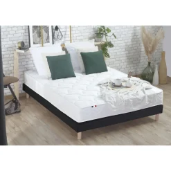 Ensemble literie matelas ressorts ensachés 20cm + sommier tapissier noir 140x190 cm ASTRE