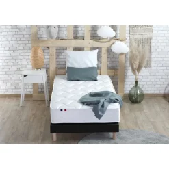Ensemble literie matelas ressorts ensachés 20cm + sommier tapissier noir 90x190 cm ASTRE