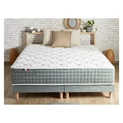 Ensemble matelas 792 Ressorts 7 zones Face hiver/été 160x200 cm + 2 sommiers 80x200 cm vert Céladon HYGGE