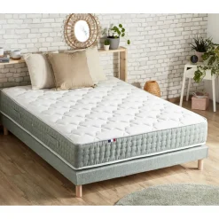 Ensemble matelas 792 Ressorts 7 zones Face hiver/été + sommier vert Céladon 160x200 cm HYGGE