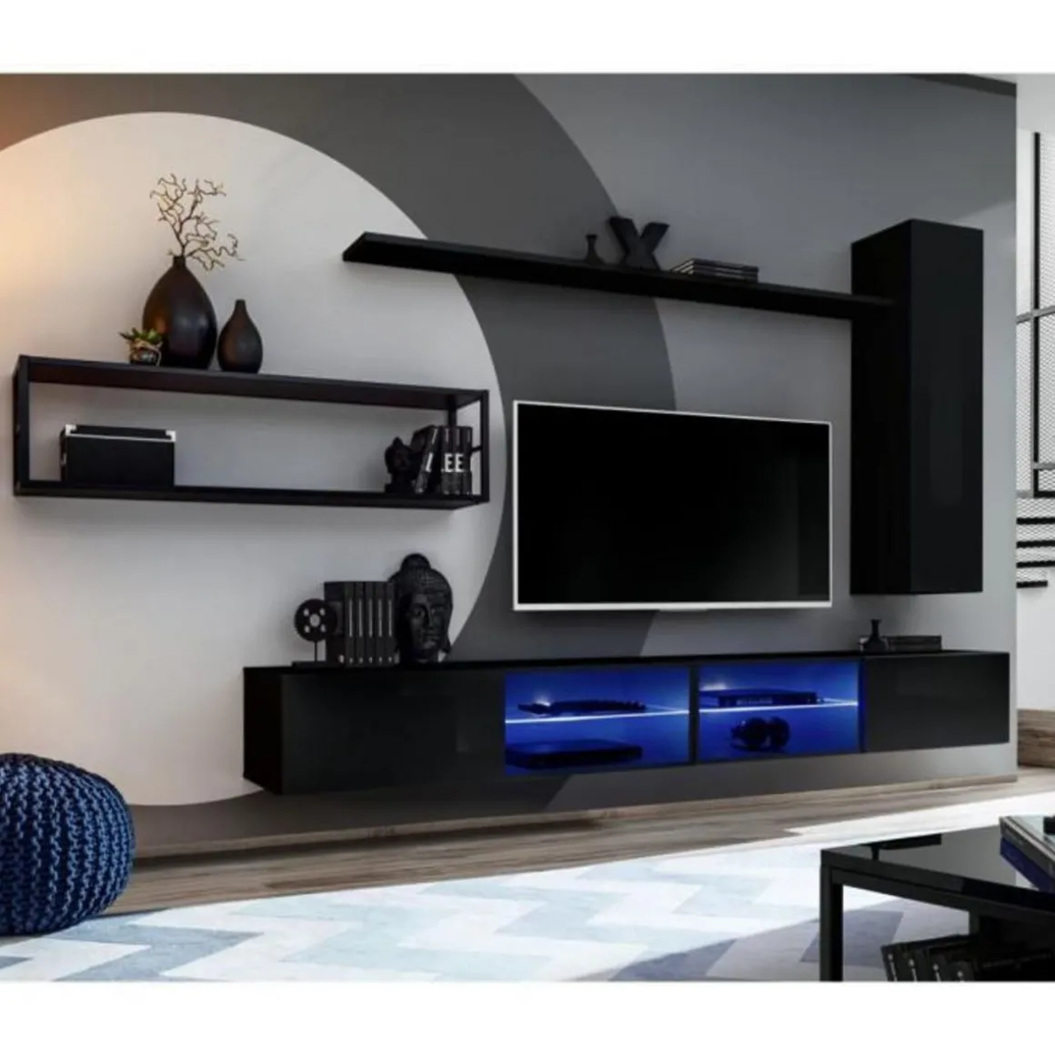 Ensemble Meuble TV Design Switch IV 300cm Noir