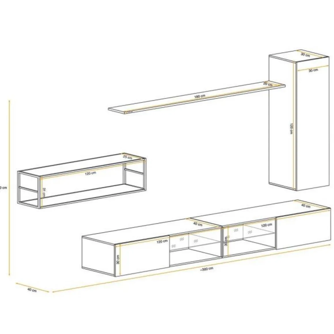 Ensemble Meuble TV Design Switch IV 300cm Noir