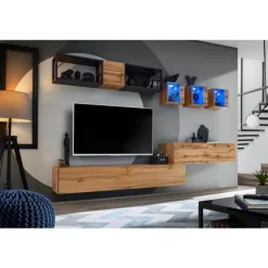 Ensemble Meuble TV Design Switch III 280cm Naturel & Noir