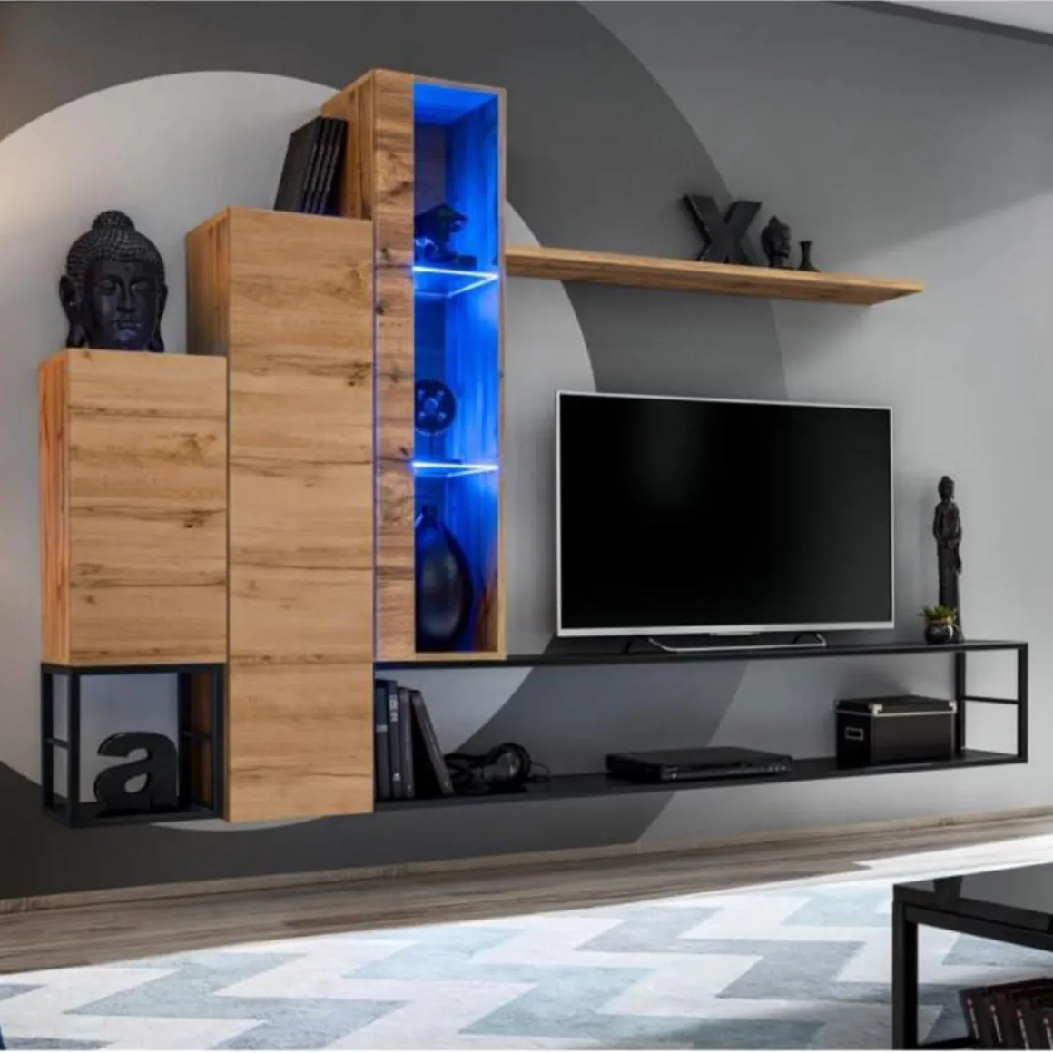 Ensemble Meuble TV Design Switch VIII 240cm Naturel & Noir