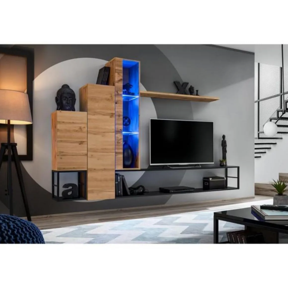 Ensemble Meuble TV Design Switch VIII 240cm Naturel & Noir