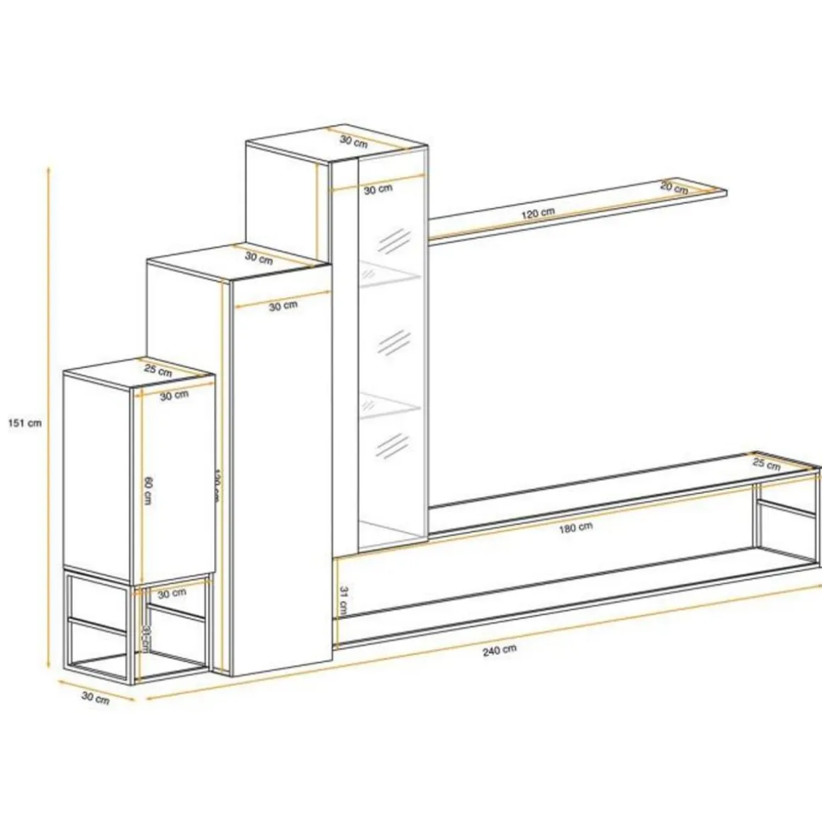 Ensemble Meuble TV Design Switch VIII 240cm Naturel & Noir