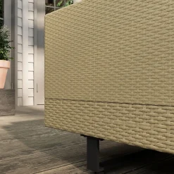 Ensemble salon de jardin d'angle 5 places design contemporain coussins déhoussables table basse acier époxy résine tressée beige