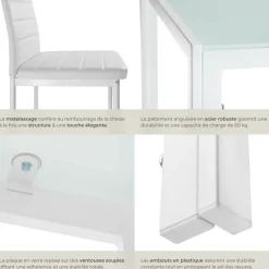 Ensemble table et chaises de salle à manger 5 pièces en Acier blanc