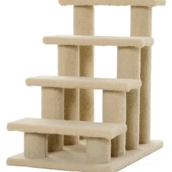 Escalier pour chat - escalier pour chien - 4 marches - revêtement flanelle grande douceur haute densité - structure panneaux particules - beige