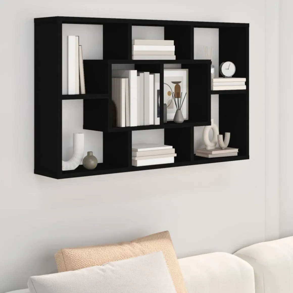 Etagere murale noir 85x16x52,5 cm bois d'ingenierie