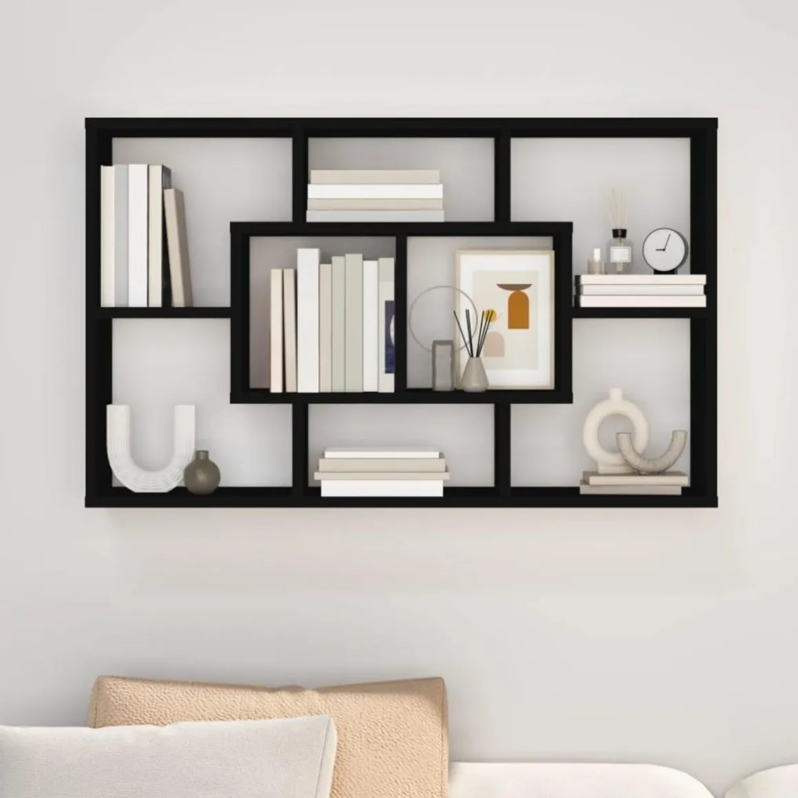 Etagere murale noir 85x16x52,5 cm bois d'ingenierie