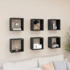 Etageres cube murales 6 pcs gris brillant 26x15x26 cm
