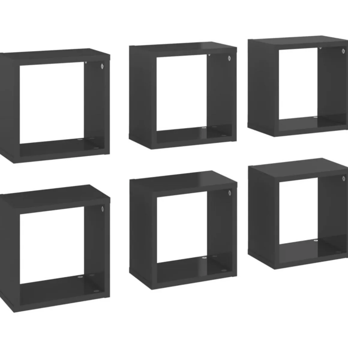 Etageres cube murales 6 pcs gris brillant 26x15x26 cm