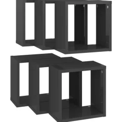 Etageres cube murales 6 pcs gris brillant 26x15x26 cm