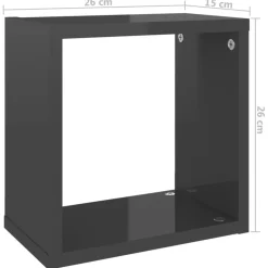 Etageres cube murales 6 pcs gris brillant 26x15x26 cm