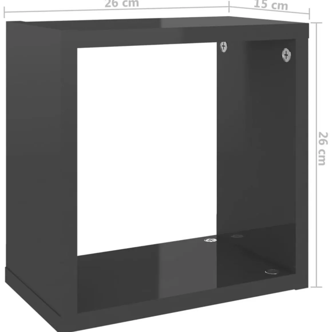 Etageres cube murales 6 pcs gris brillant 26x15x26 cm