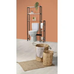 Etagère contour de WC Colorado 5 niveaux en MDF et Métal - Beige et Noir