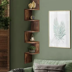 Etagère murale d'angle effet bois vieilli LISA