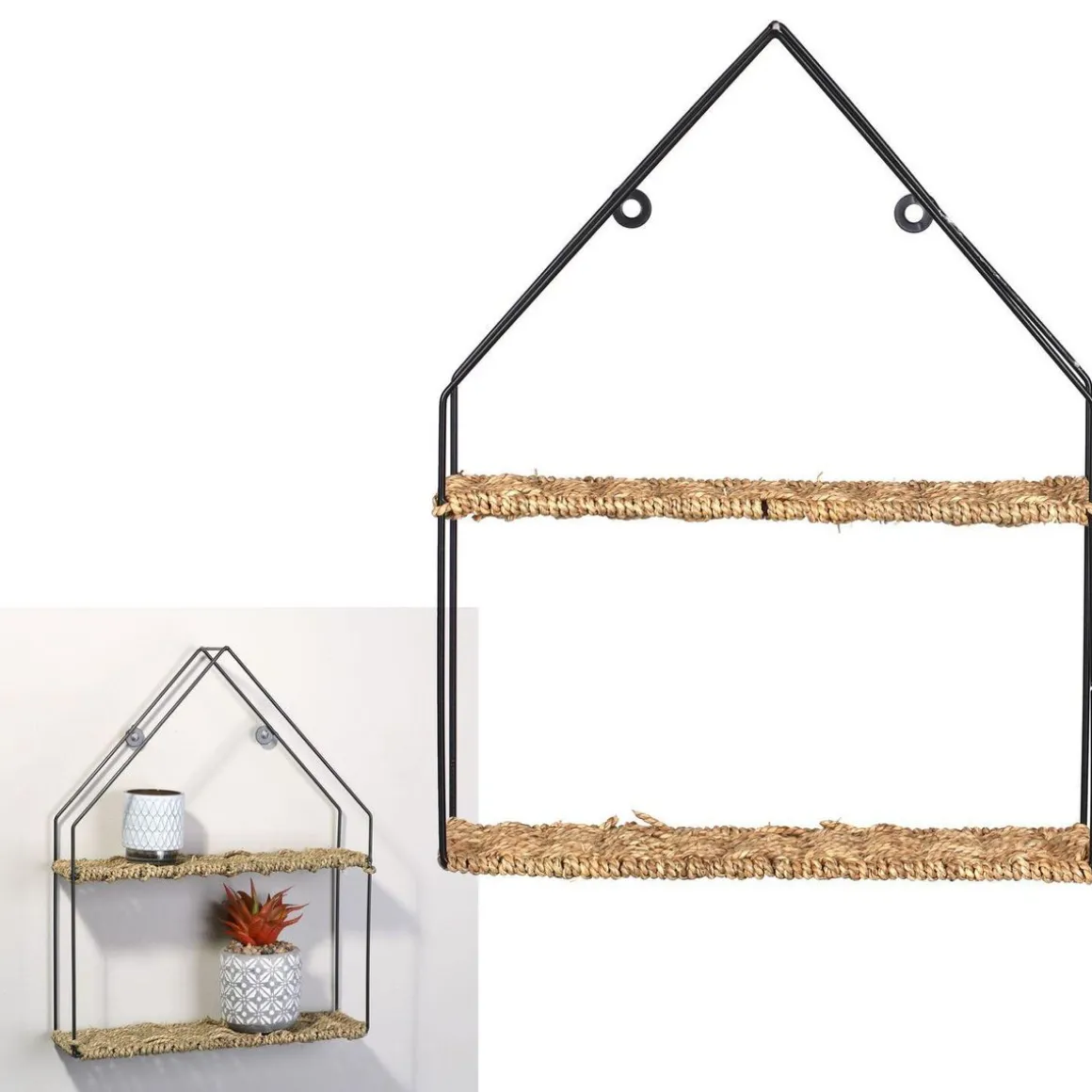 Etagère murale design métal et corde Natural Living - L. 35 x H. 45 m - Noir