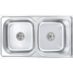 Evier double de cuisine avec crepine et piege Acier inoxydable