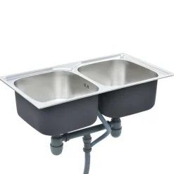 Evier double de cuisine avec crepine et piege Acier inoxydable