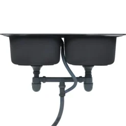 Evier double de cuisine avec crepine et piege Acier inoxydable