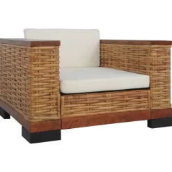 Fauteuil avec coussins Marron Rotin naturel