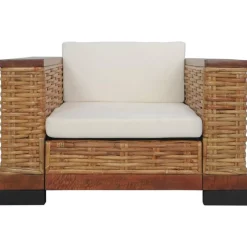 Fauteuil avec coussins Marron Rotin naturel