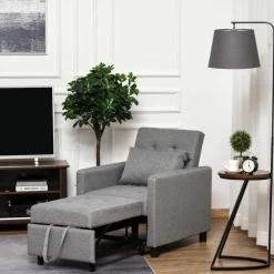 Fauteuil chauffeuse canapé-lit convertible 1 place dossier inclinable 3 positions coussin inclus polyester coton gris