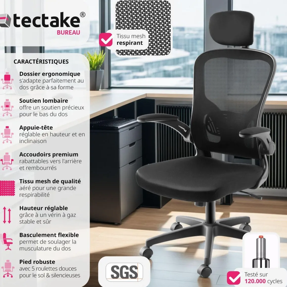 Fauteuil de bureau Arges ergonomique avec appuie-tête réglable