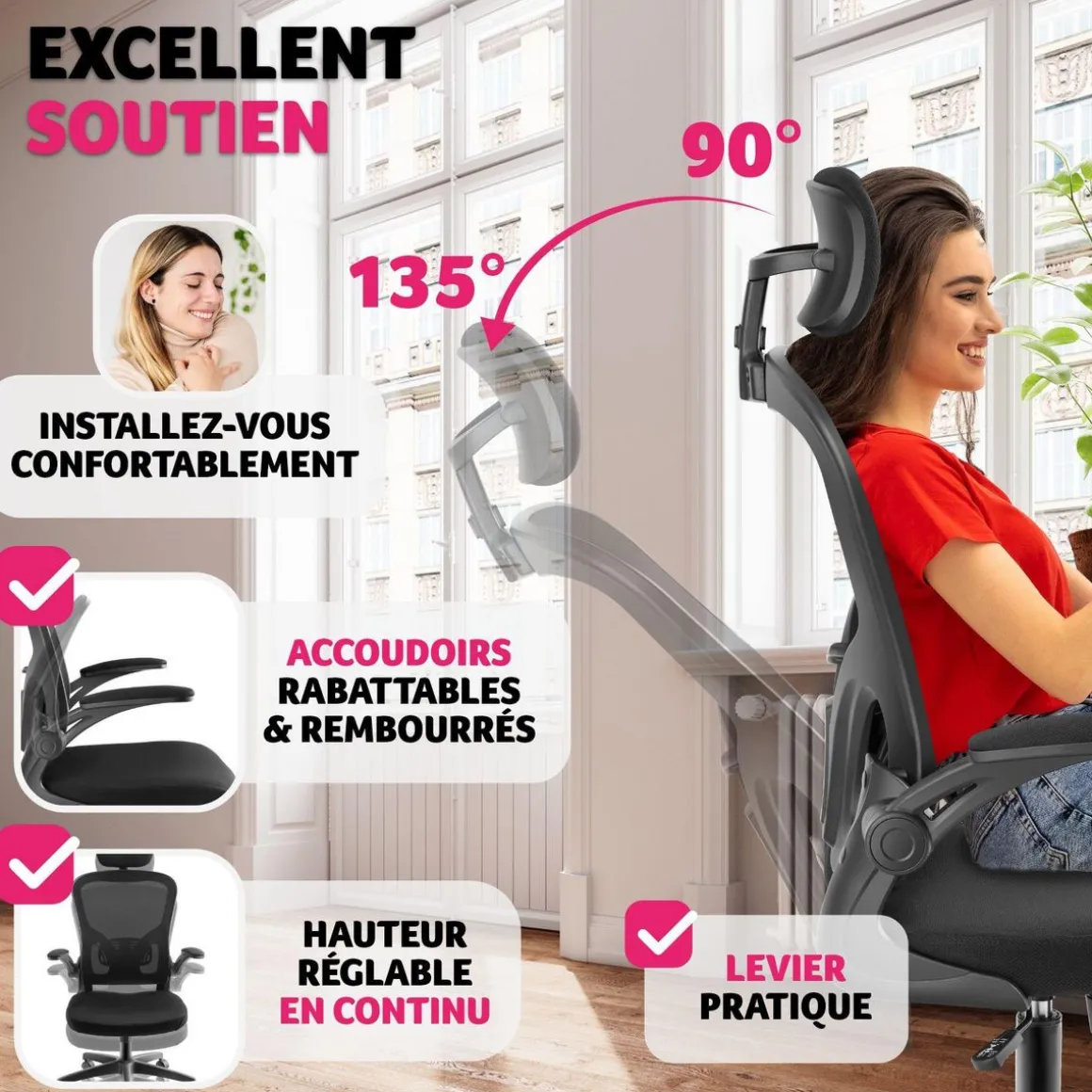 Fauteuil de bureau Arges ergonomique avec appuie-tête réglable