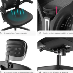 Fauteuil de bureau Arges ergonomique avec appuie-tête réglable