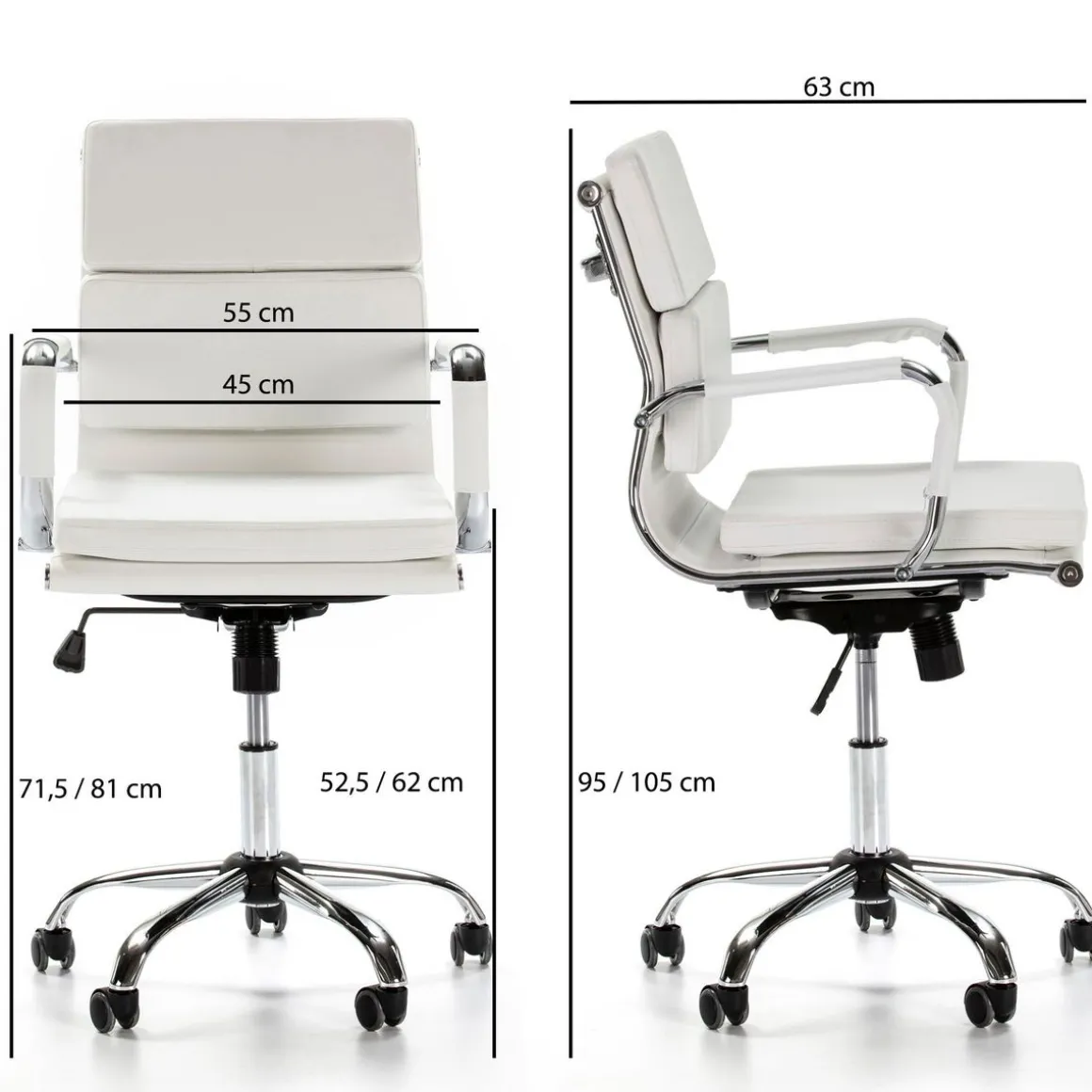 Fauteuil de Bureau Fenix inclinable Blanc, Cuir synthétique