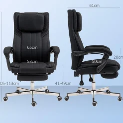 Fauteuil de bureau manager grand confort repose-pied dossier inclinable accoudoirs tétière rembourrés tissu noir